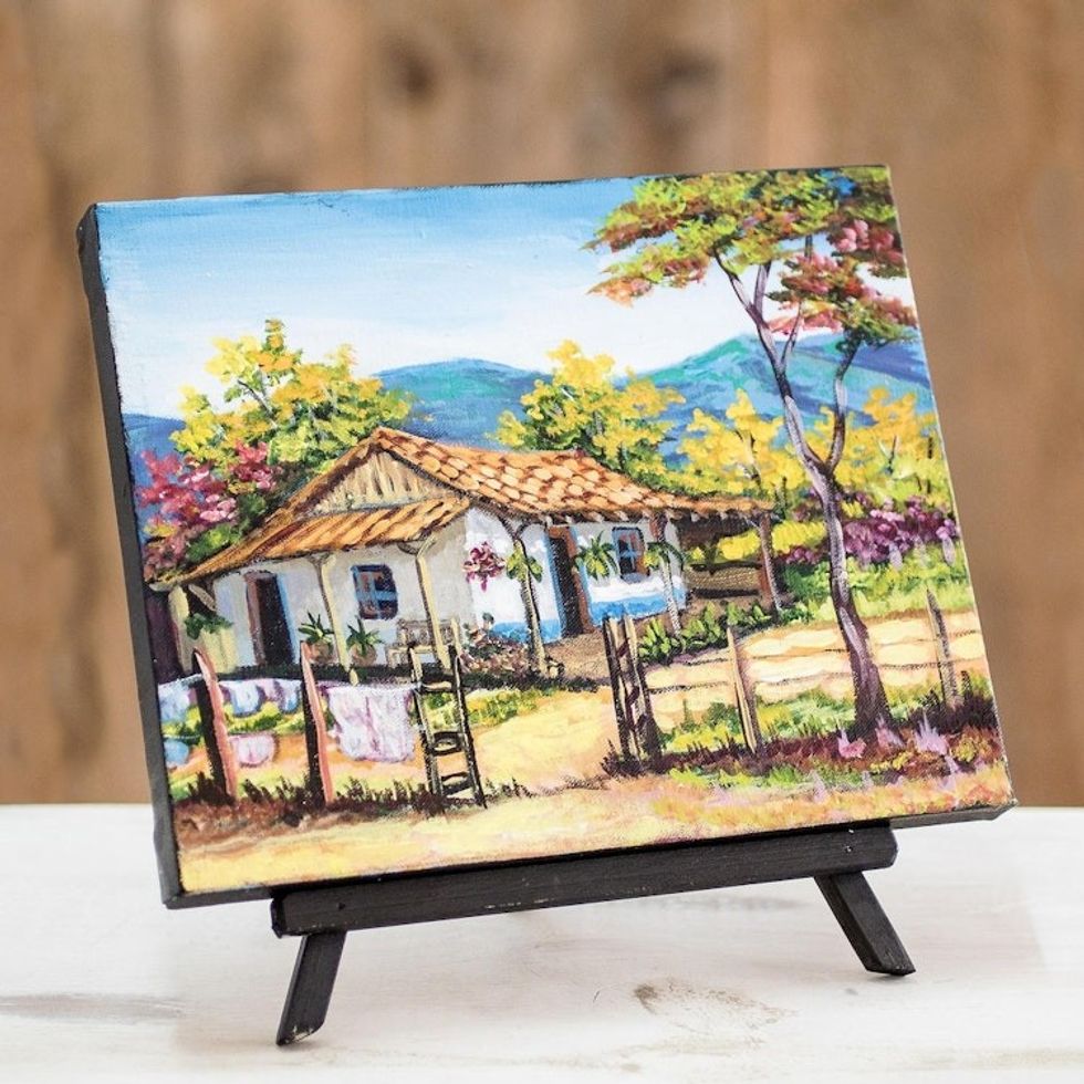 Small Oil Painting with Easel 'My Cabin'