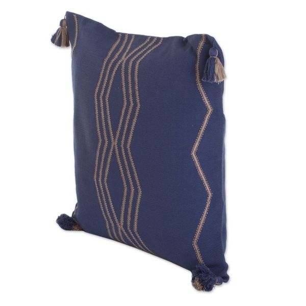 Alternate image for Handloomed Geometric Indigo and Beige Cotton Cushion Cover Indigo Directions