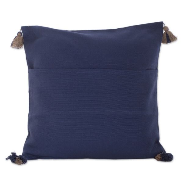 Alternate image for Handloomed Geometric Indigo and Beige Cotton Cushion Cover Indigo Directions