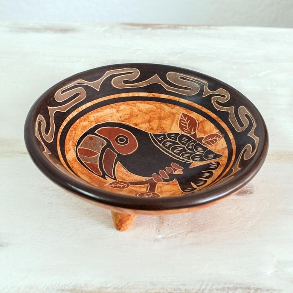 Pre-Hispanic Replica Terracotta Toucan Ceramic Catchall 'Chorotega Toucan'