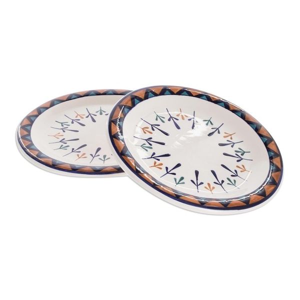 Alternate image for Ceramic Hand Painted Plates with Geometric Design Pair Antigua Breeze