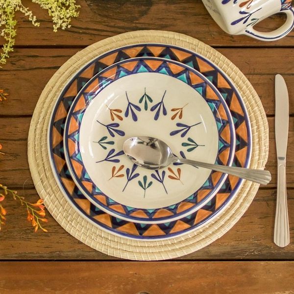 Alternate image for Ceramic Hand Painted Plates with Geometric Design Pair Antigua Breeze