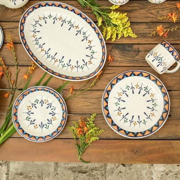 Alternate image for Ceramic Hand Painted Plates with Geometric Design Pair Antigua Breeze