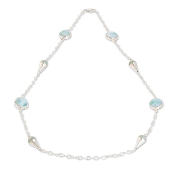Alternate image for Sterling Silver Station Necklace with Jade and Larimar Gems Precious Union