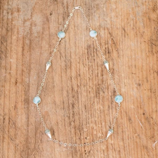 Alternate image for Sterling Silver Station Necklace with Jade and Larimar Gems Precious Union
