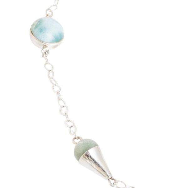 Alternate image for Sterling Silver Station Necklace with Jade and Larimar Gems Precious Union