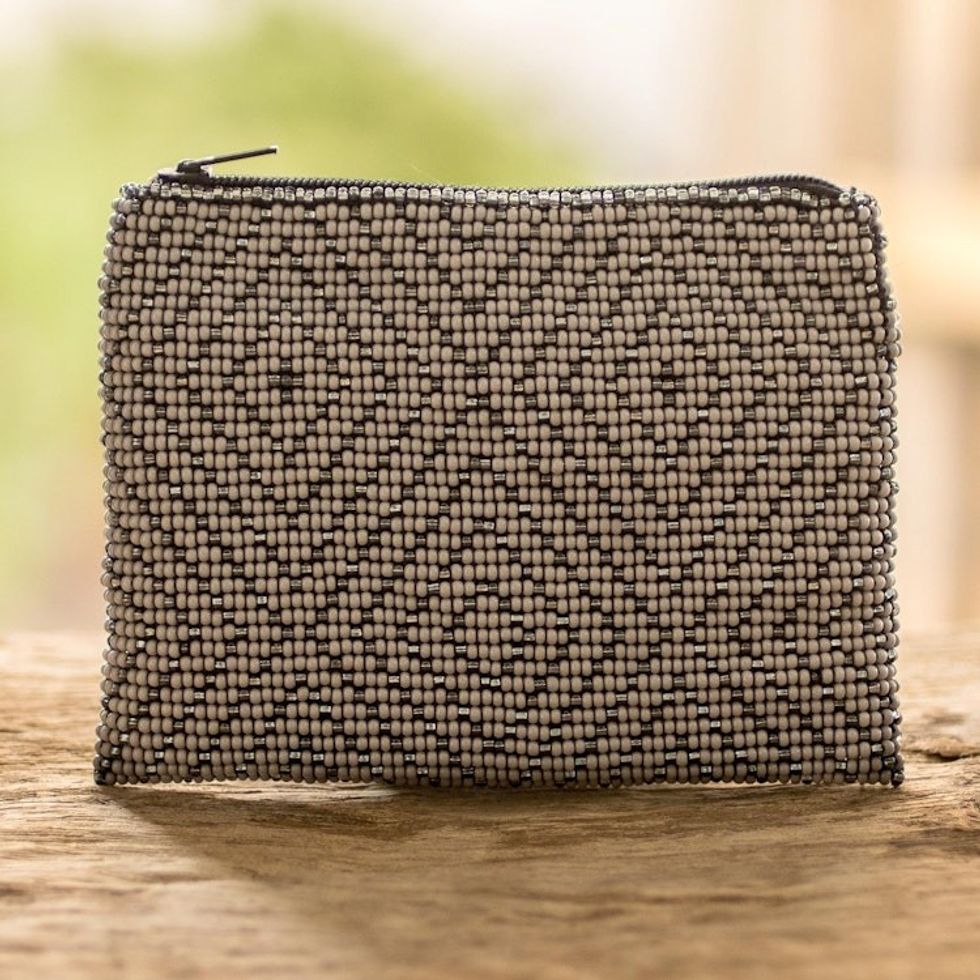 Artisan Crafted Bead Covered Coin Purse 'Panabaj Diamonds'