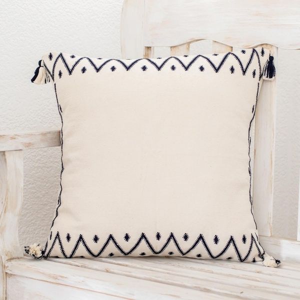 Alternate image for Hand Woven Cotton Throw Pillow Cover With Tassels Zig Zag Waves