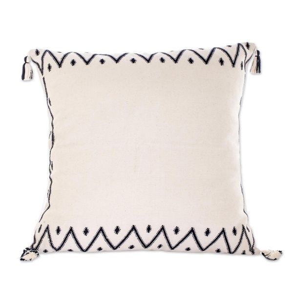 Alternate image for Hand Woven Cotton Throw Pillow Cover With Tassels Zig Zag Waves