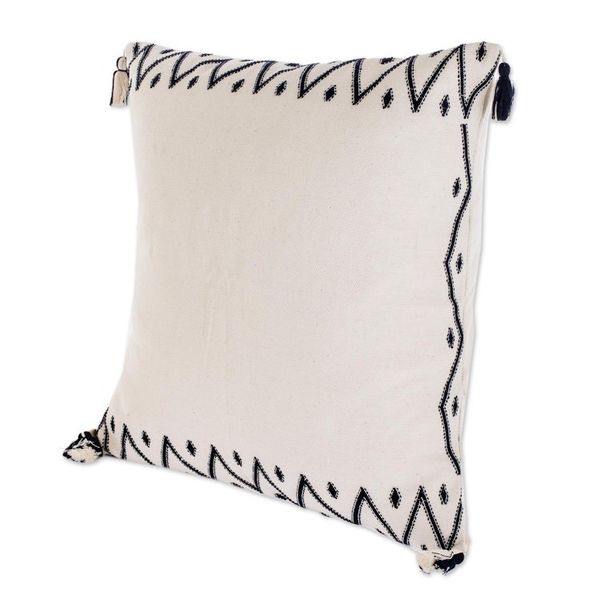 Alternate image for Hand Woven Cotton Throw Pillow Cover With Tassels Zig Zag Waves