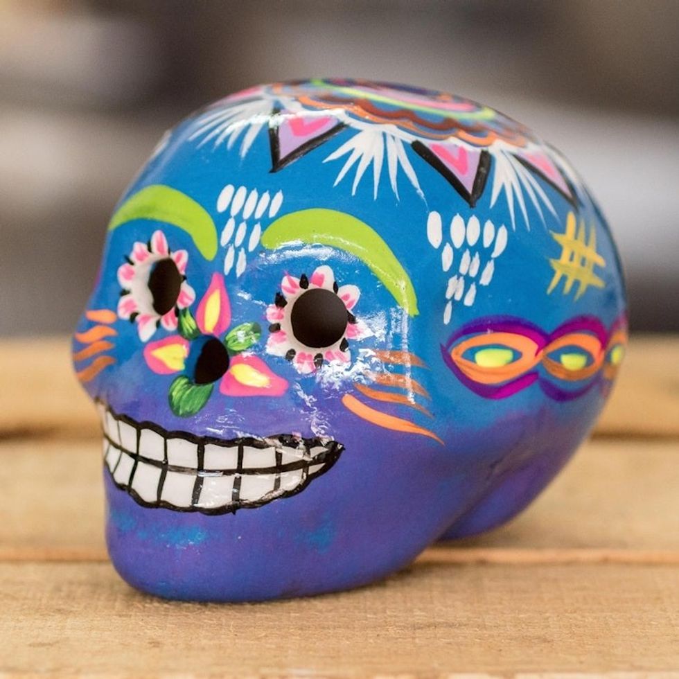 Artisan Crafted Small Ceramic Sculpture 'Fantasy Skull'