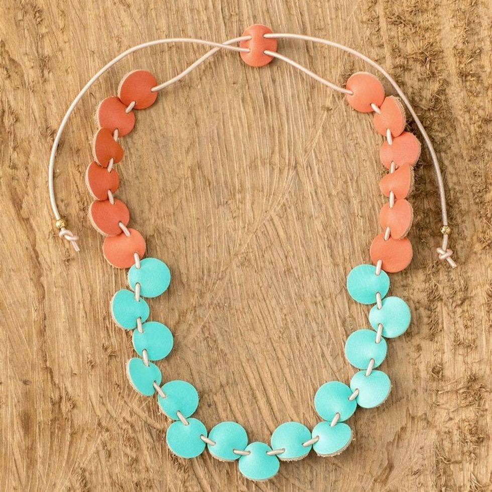 Artisan Crafted Leather Necklace 'Cool Stepping Stones'