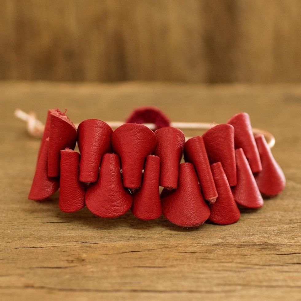 Red Leather Bracelet from Costa Rica 'Crimson Bridge'