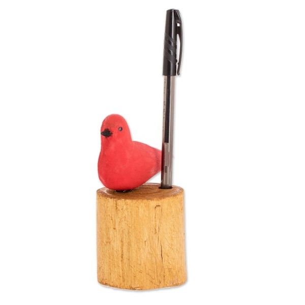 Alternate image for Hand Carved Summer Tanager Bird Balsa Wood Pencil Holder Red Summer Tanager