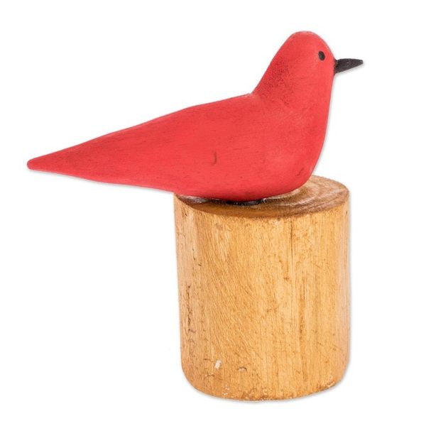 Alternate image for Hand Carved Summer Tanager Bird Balsa Wood Pencil Holder Red Summer Tanager