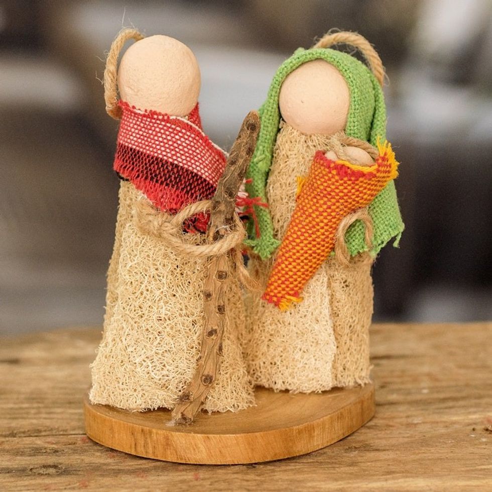 Handcrafted Natural Fiber Nativity Scene from El Salvador 'Divine Son'