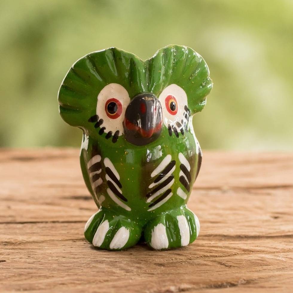 Green Owl-shaped Ceramic Mini Figurine Made in Guatemala 'Nature Tecolote'