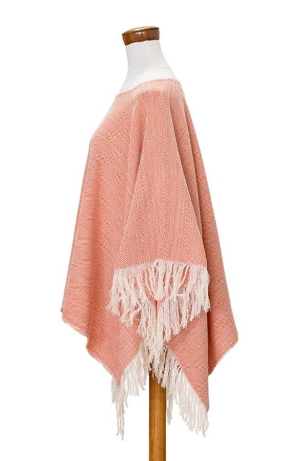 Alternate image for Handloomed Cotton Poncho in Orange Tones from El Salvador Orange Sand