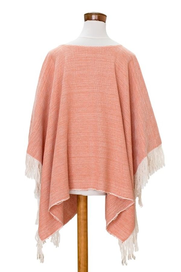 Alternate image for Handloomed Cotton Poncho in Orange Tones from El Salvador Orange Sand