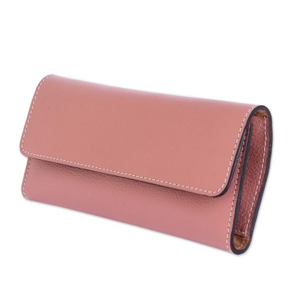 Alternate image for Rosewood Pink Leather Tri Fold Wallet With Snap Closure Salvadoran Rosewood