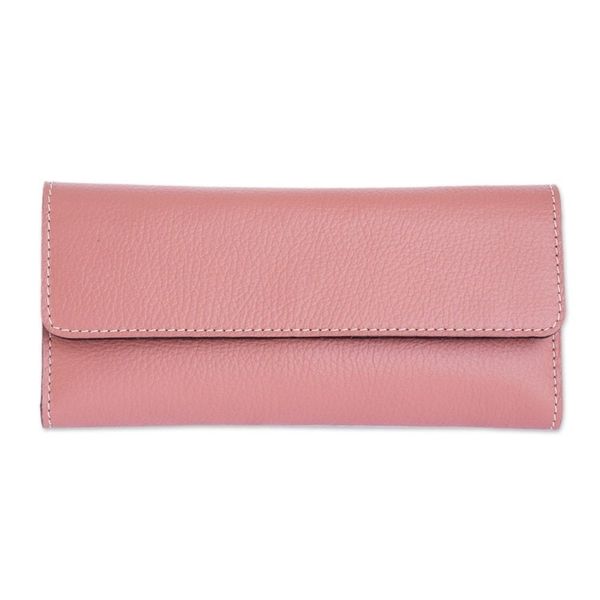 Alternate image for Rosewood Pink Leather Tri Fold Wallet With Snap Closure Salvadoran Rosewood