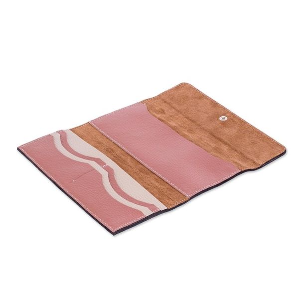 Alternate image for Rosewood Pink Leather Tri Fold Wallet With Snap Closure Salvadoran Rosewood