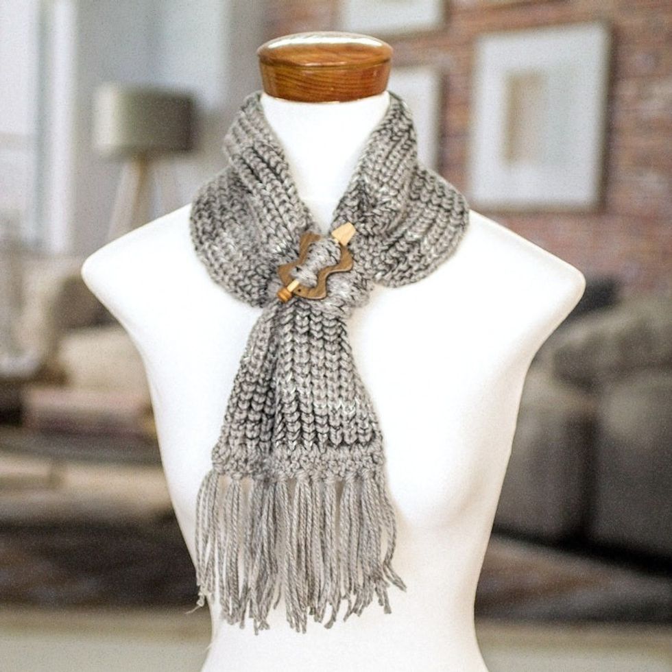 Acrylic Multi Grey Tone Wrap Scarf with Wood Clip 'Costa Rican Grey'