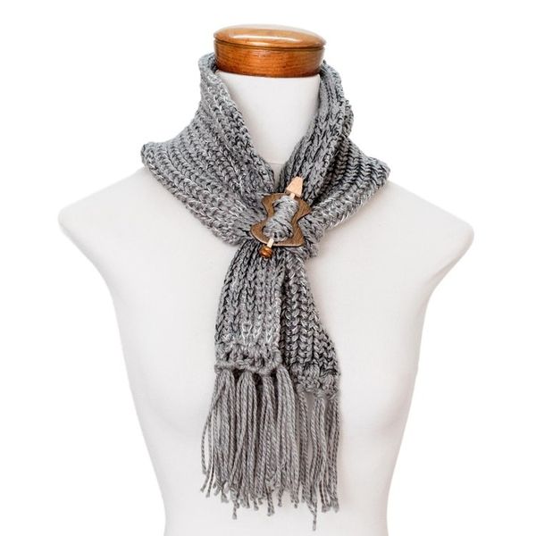 Alternate image for Acrylic Multi Grey Tone Wrap Scarf with Wood Clip Costa Rican Grey