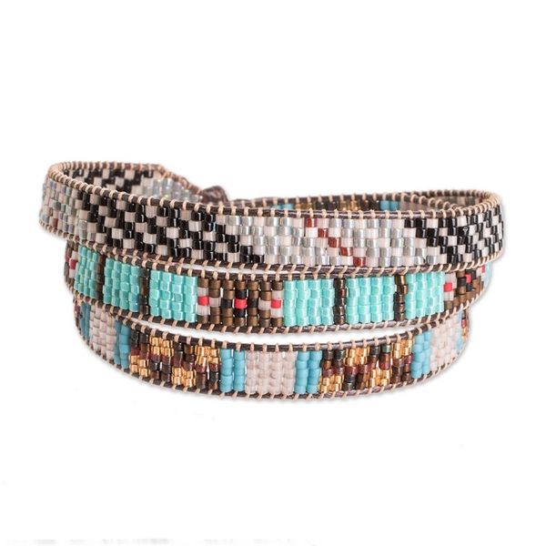 Alternate image for Handcrafted Glass Beaded Wrap Bracelet with Geometric Design Geometric Revolution