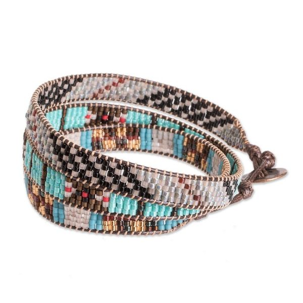 Alternate image for Handcrafted Glass Beaded Wrap Bracelet with Geometric Design Geometric Revolution