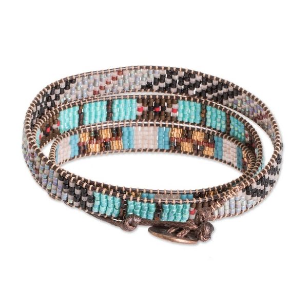 Alternate image for Handcrafted Glass Beaded Wrap Bracelet with Geometric Design Geometric Revolution