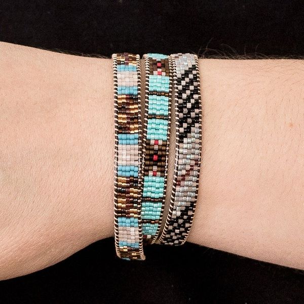 Alternate image for Handcrafted Glass Beaded Wrap Bracelet with Geometric Design Geometric Revolution