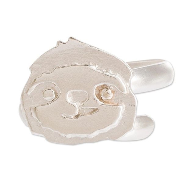 Alternate image for Sterling Silver Cocktail Ring with Sloth Face Adorable Sloth