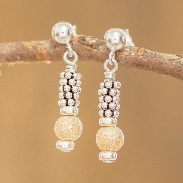 Alternate image for Gold-Accented Sterling Silver Earrings Golden Ball