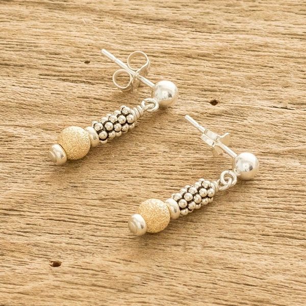 Alternate image for Gold-Accented Sterling Silver Earrings Golden Ball
