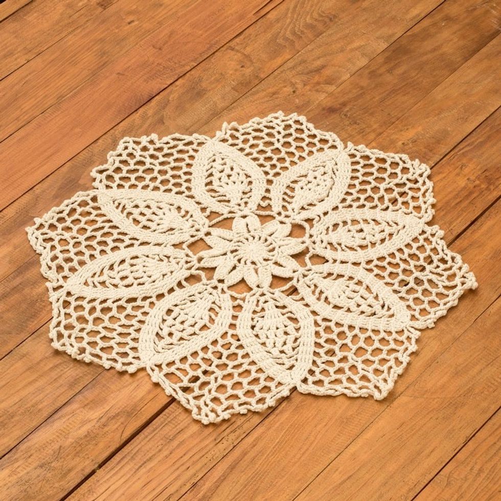Ivory Hand-Crocheted Table Accent 'Floral Star'