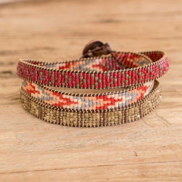 Alternate image for Handcrafted Glass Beaded Wrap Bracelet with Arrow Pattern Geometric Direction