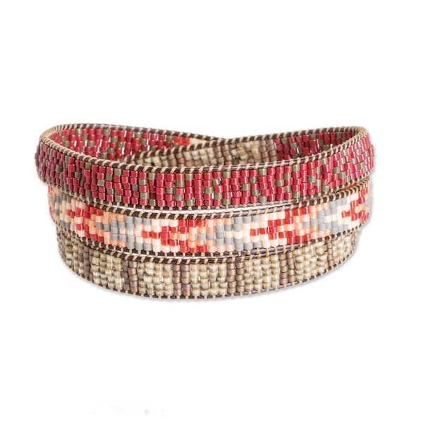 Alternate image for Handcrafted Glass Beaded Wrap Bracelet with Arrow Pattern Geometric Direction