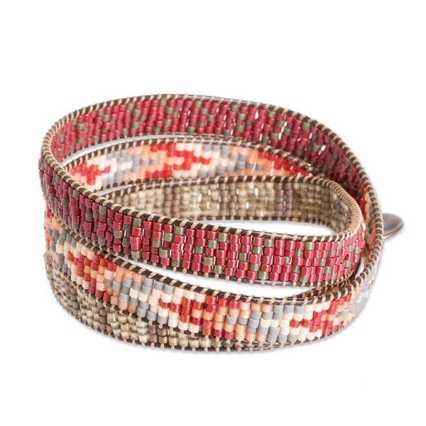 Alternate image for Handcrafted Glass Beaded Wrap Bracelet with Arrow Pattern Geometric Direction