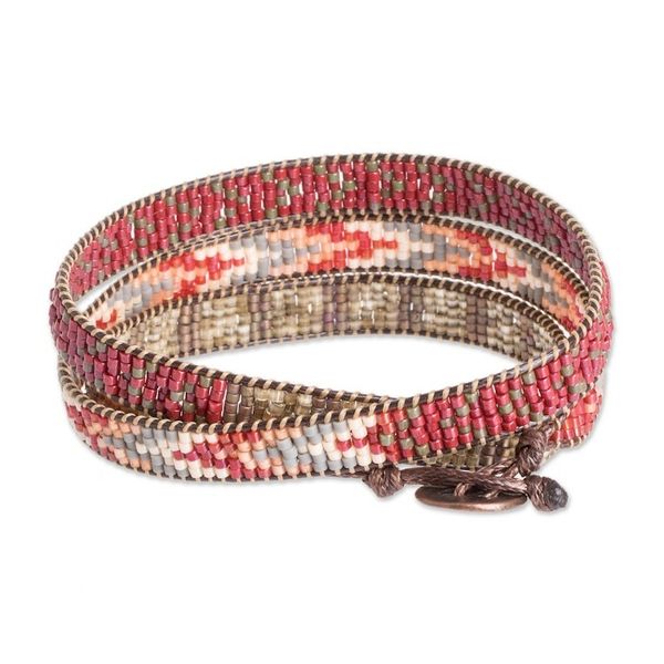 Alternate image for Handcrafted Glass Beaded Wrap Bracelet with Arrow Pattern Geometric Direction