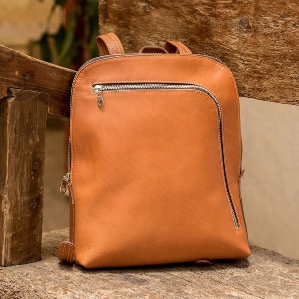 Alternate image for 100 Leather Backpack with Zipper Accents from Costa Rica Stroll Through the City