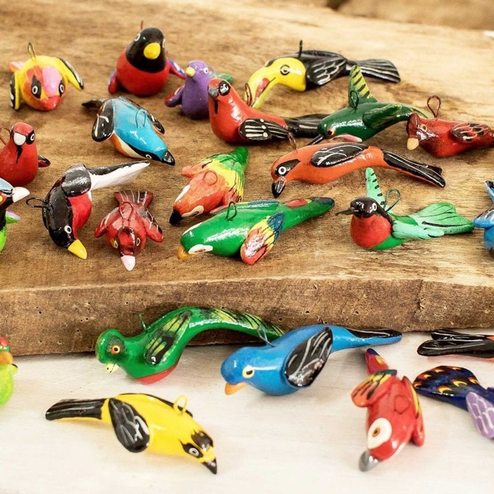 Handcrafted Mini Bird Ornaments Set of 30 'Avian Kingdom'