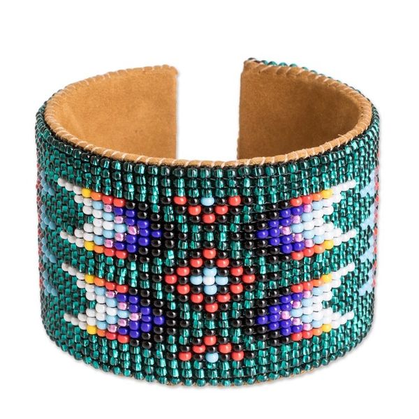 Alternate image for Beaded Leather and Suede Cuff Bracelet Handmade in Guatemala Native Designs