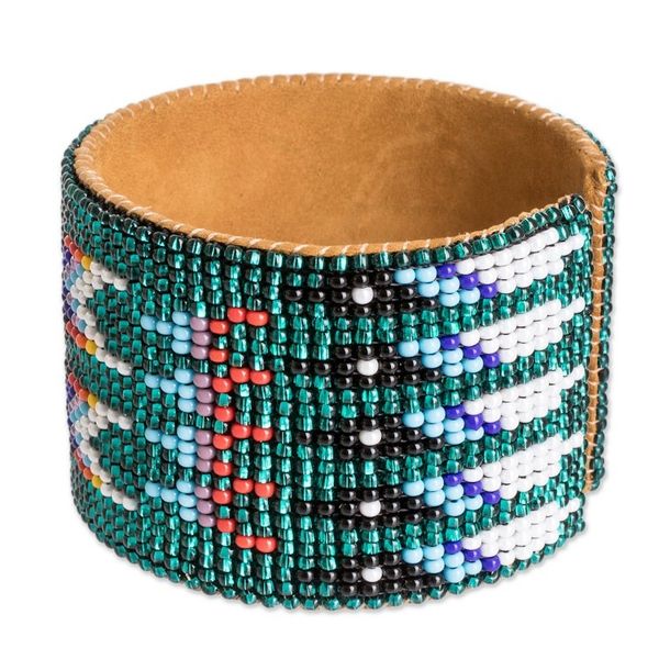 Alternate image for Beaded Leather and Suede Cuff Bracelet Handmade in Guatemala Native Designs
