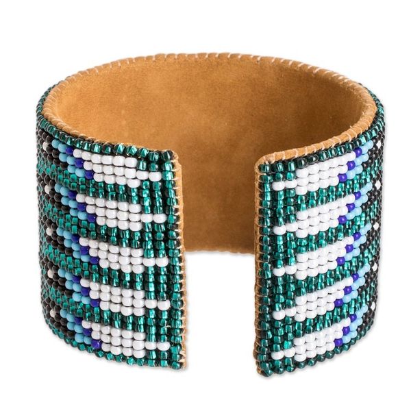 Alternate image for Beaded Leather and Suede Cuff Bracelet Handmade in Guatemala Native Designs
