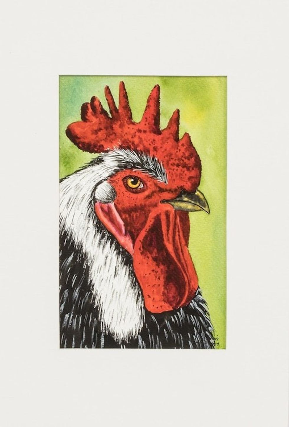 Signed Rooster Painting 'Triumph'