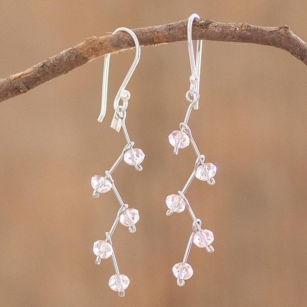 Alternate image for Crystal Bead Dangle Earrings With Sterling Silver Hooks Rose Sparkle