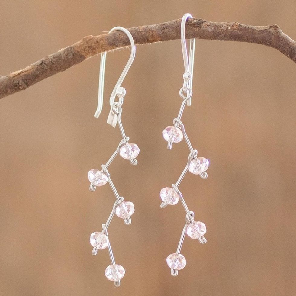Crystal Bead Dangle Earrings With Sterling Silver Hooks 'Rose Sparkle'