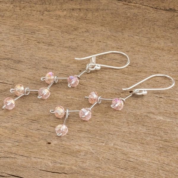 Alternate image for Crystal Bead Dangle Earrings With Sterling Silver Hooks Rose Sparkle