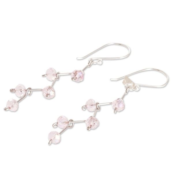 Alternate image for Crystal Bead Dangle Earrings With Sterling Silver Hooks Rose Sparkle